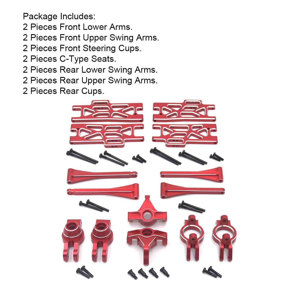 Zestaw akcesoriów do ciężarówki RC: wahacz górny i dolny w kształcie litery C, mocowanie zwrotnicy.