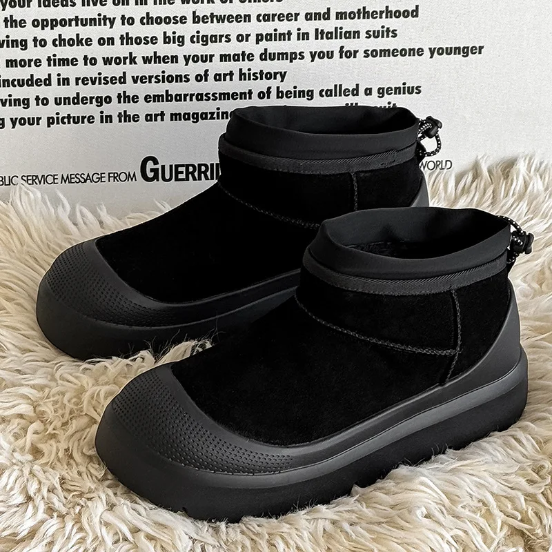 

mens casual cow suede leather winter boots slip-on cow suede leather shoes cowboy platform ankle boot womens stylish snow botas