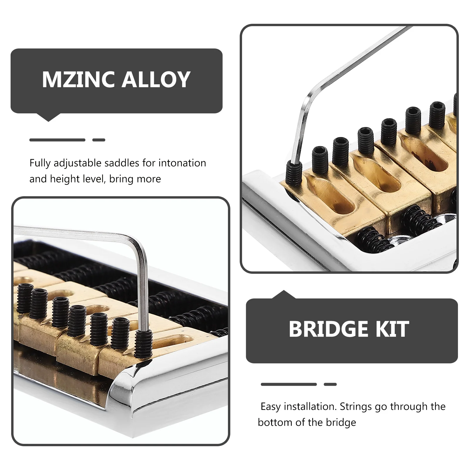 

6 String Fixed Bridge Set -Loading Hardtail Guitar Bridge with Adjustable Saddles for Electric Guitar
