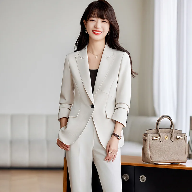 

White Suit Jacket for Women Autumn2024New Korean Style Slim-Fit Temperament Career Interview Overalls Suit Suit