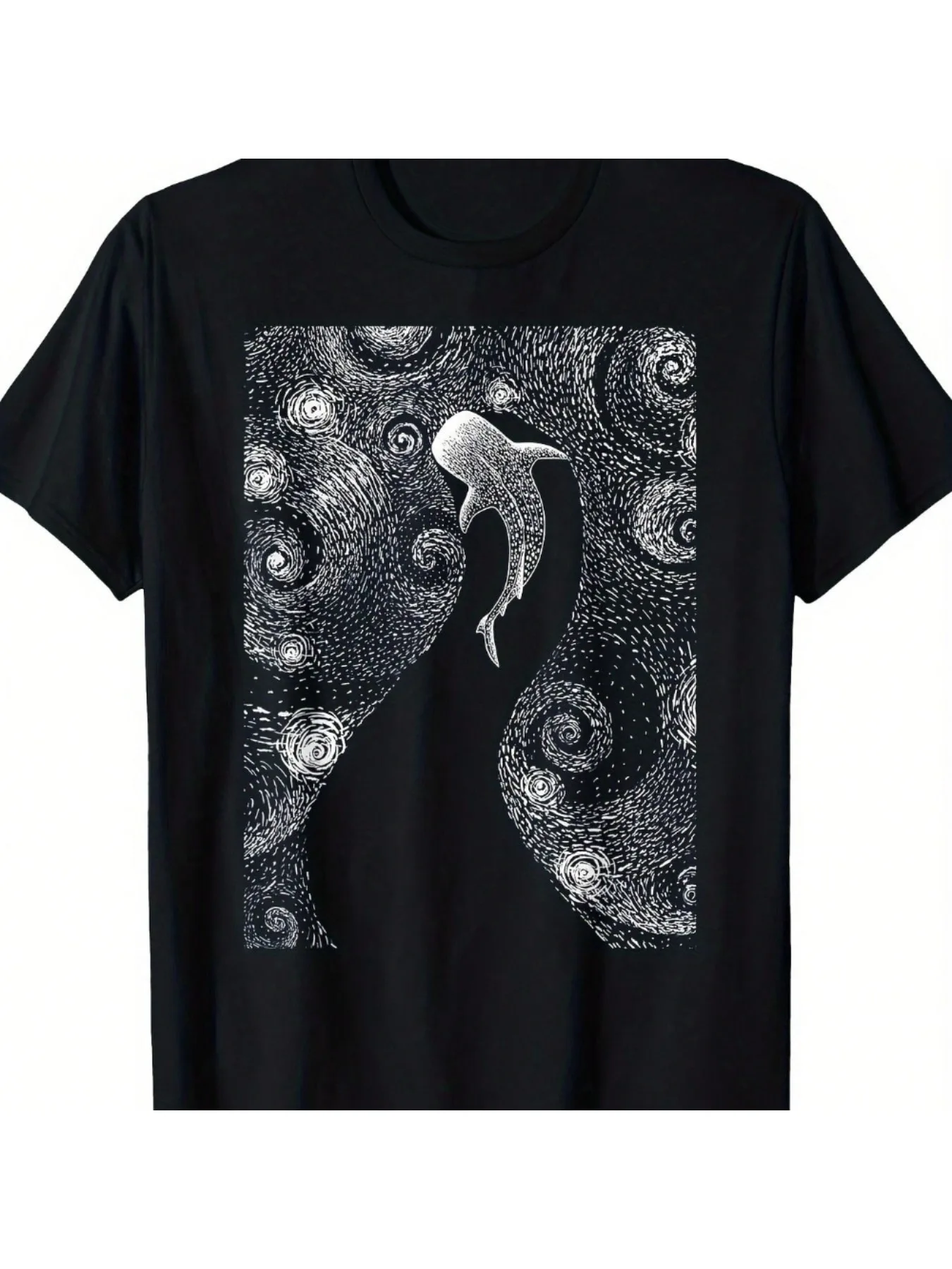 Whale Shark Graphic Artistic Starry Sky Design T-Shirt 100% Cotton O-Neck Short Sleeve Summer Casual Mens T-shirt