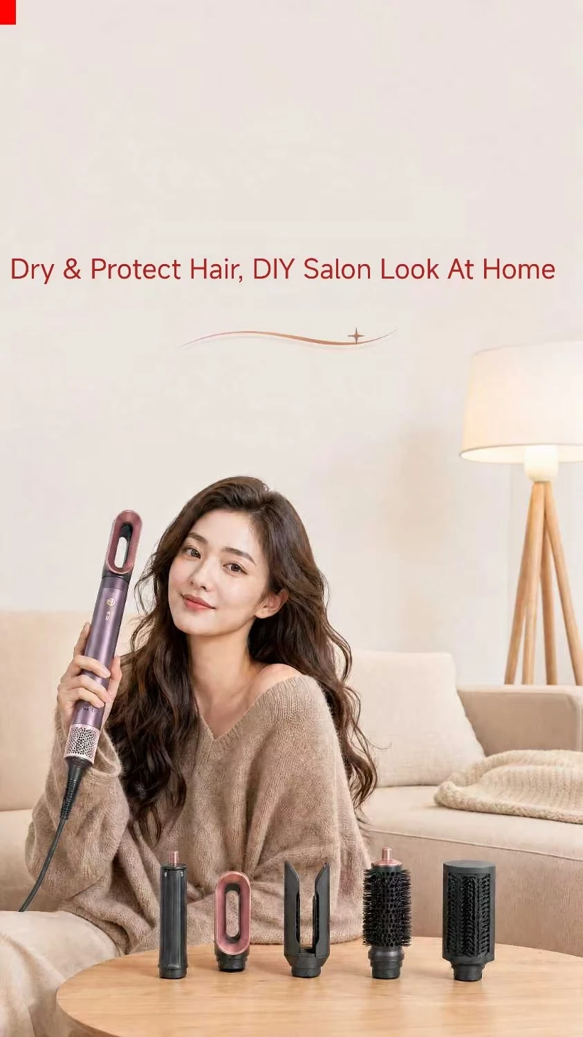 6 In 1 Hair Styler Air Wrap Curling Iron, Hot Air Brush Straightener & Volumizer Dryer with Storage Case