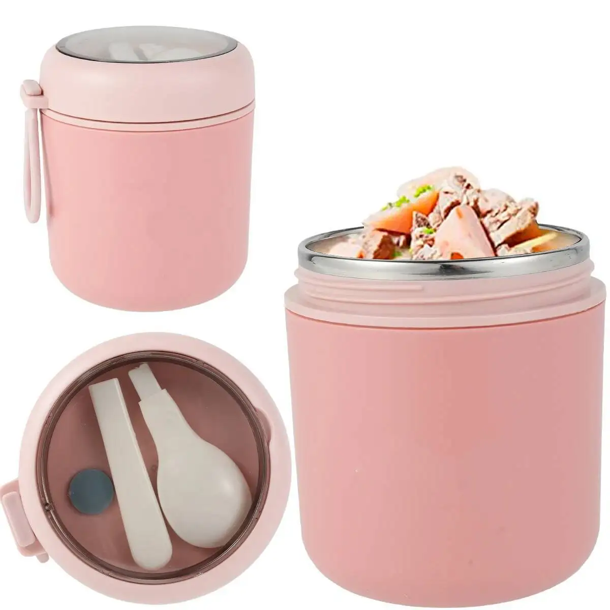 

Vacuum Insulated Container Stainless Steel Thermal Wide Mouth Food Jar Portable Lunch Thermoses Foldable Spoon Lunchbox
