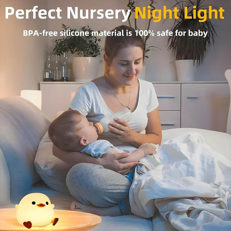 DoDo-Silicone LED Touch-Sensitive Night Light Duck, Lâmpada regulável, abajur, Nightlight Nursery, bonito, recarregável