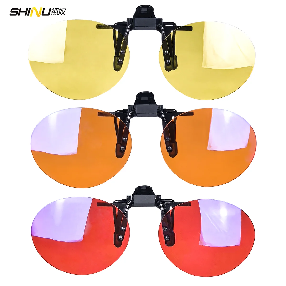 SHINU Rote Linsen-Clip-On-Brille zum Schlafen besser, runde orangefarbene Linse für Spiele oder Arbeiten, gelbe Linsen, Nachtsicht zum Fahren – Detail 25