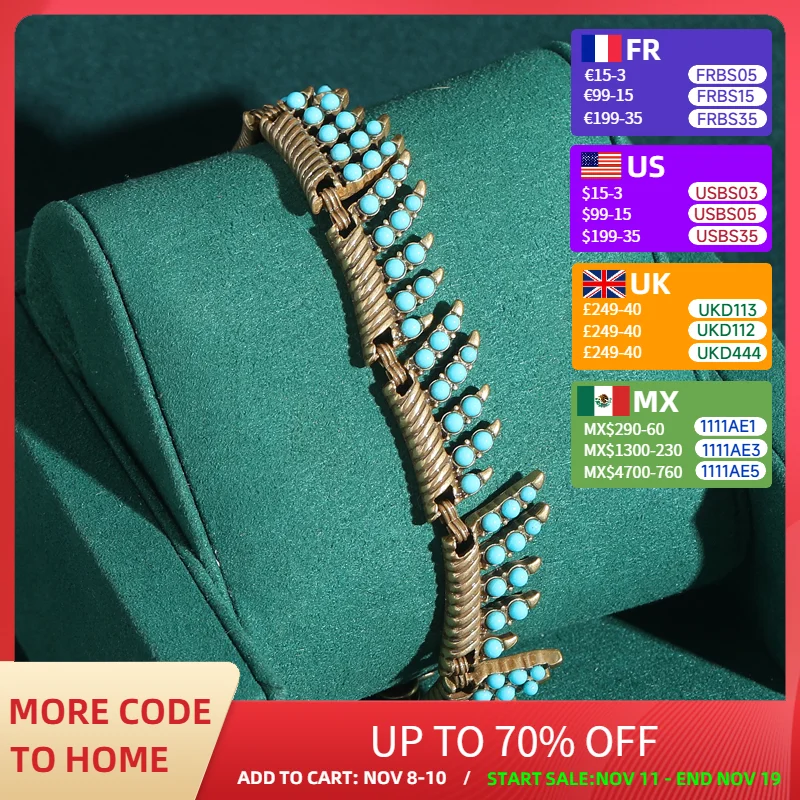 

Vintage Turquoise Stone Beaded Bracelets For Woman Antique Gold Color Blue Leaf Charm Bohemian Jewelry Gift 2025 New