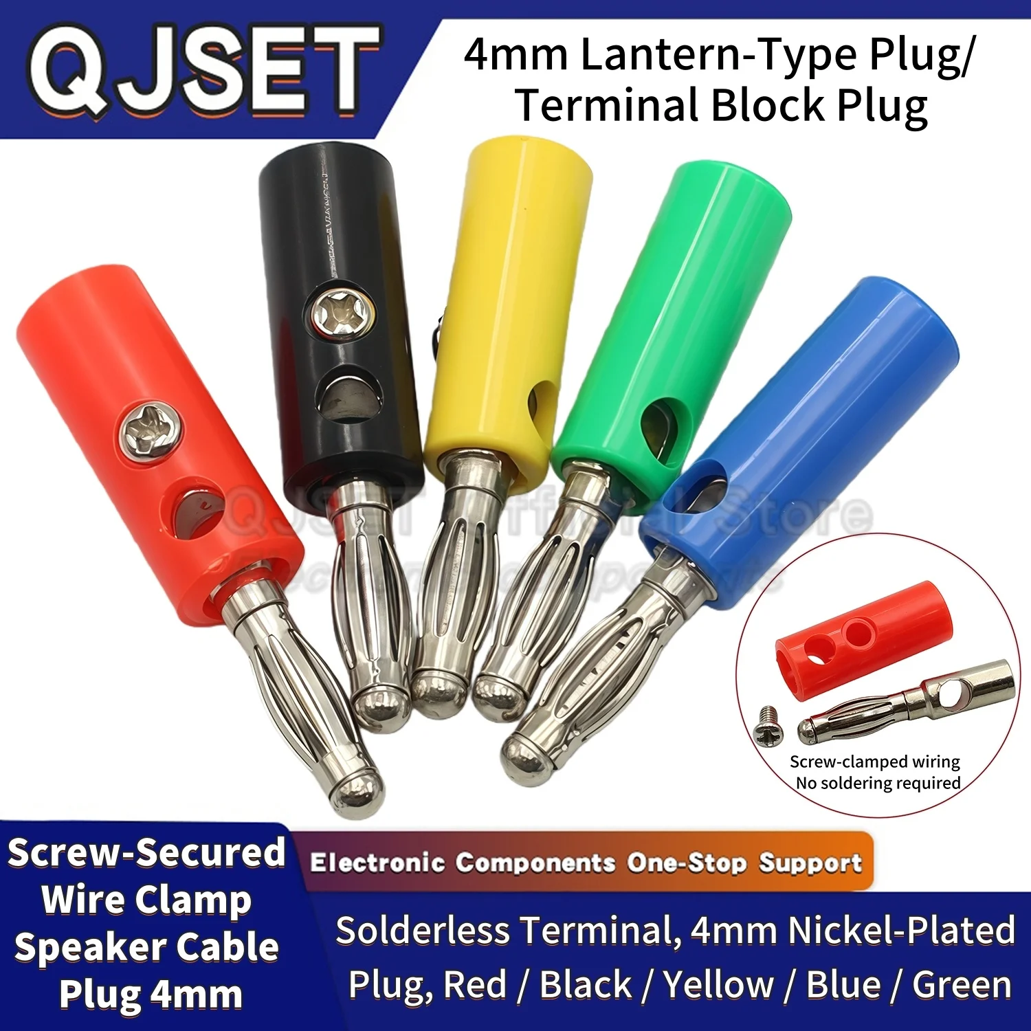5Pcs Banana Plug 4mm Banana Plug Connector Test Plug Lantern Plug For Audio Video Speaker Cable Adapter Terminal Block Red/Black