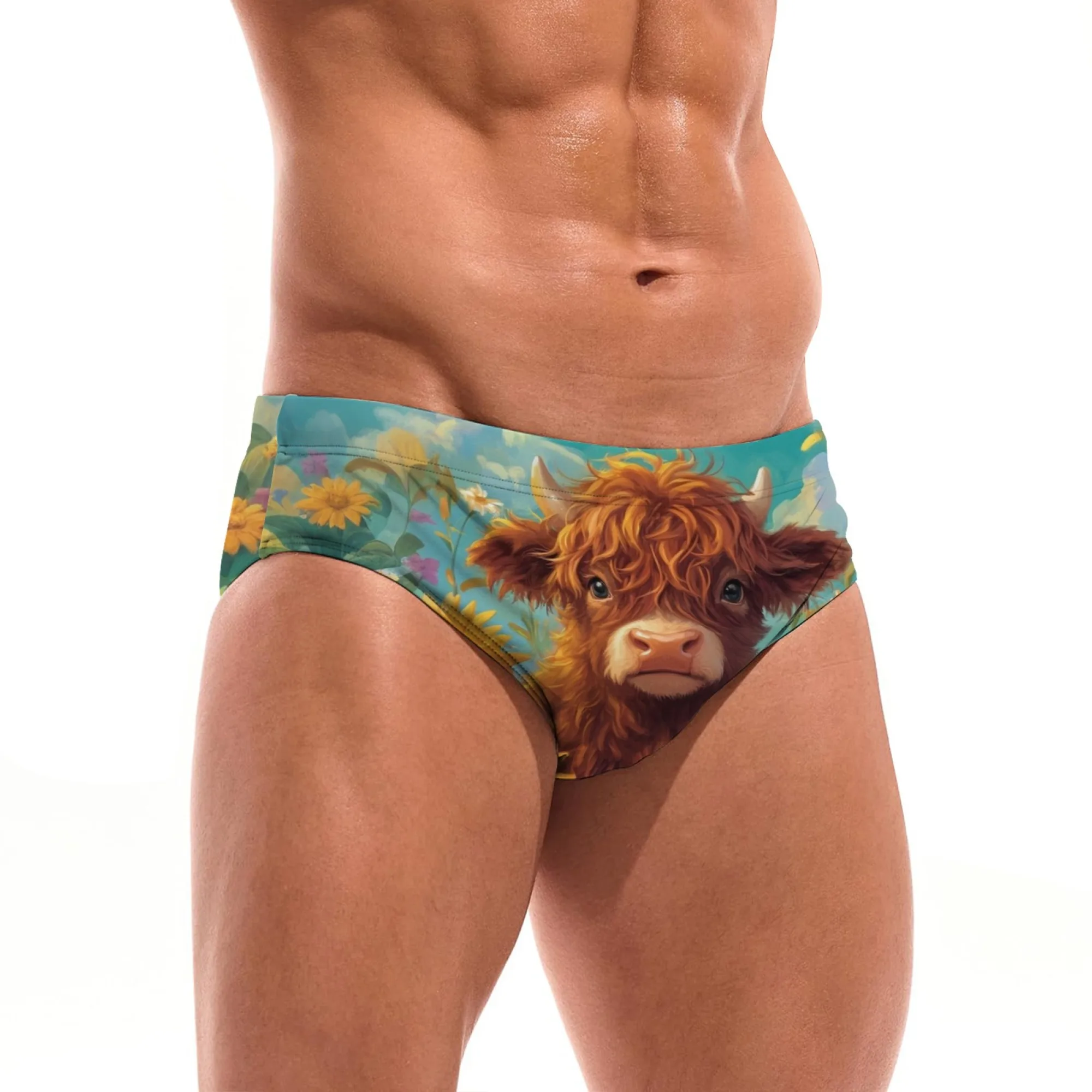 

Cute Highland Cow Themed Men's Underwear Trendy Printed Men's Briefs Lightweight Breathable Sexy Bikini Beach Pool Supplies