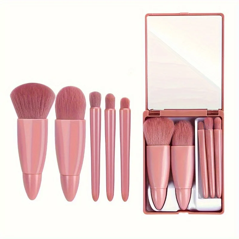 5-teiliges Mini-Make-up-Pinsel-Set mit Spiegel – multifunktionale Reise-Kosmetikpinsel, parfümfrei, Make-up-Tools im Palm-Pinsel-Design