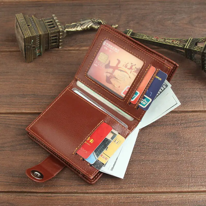 Leather Men's Bifold Wallets Zipper Coin Purse Anti-Theft Magnetic Buckle Casual Youth Slim Short Multiple Card Holder Wallet
