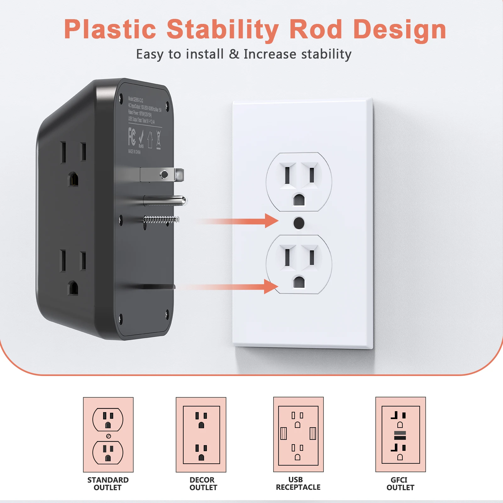 US Plug Power Strip Multitap 6 AC Outlets 2 USB 2 Type C Port Charge Electrical Socket Network Filter Fast Charging Home Office
