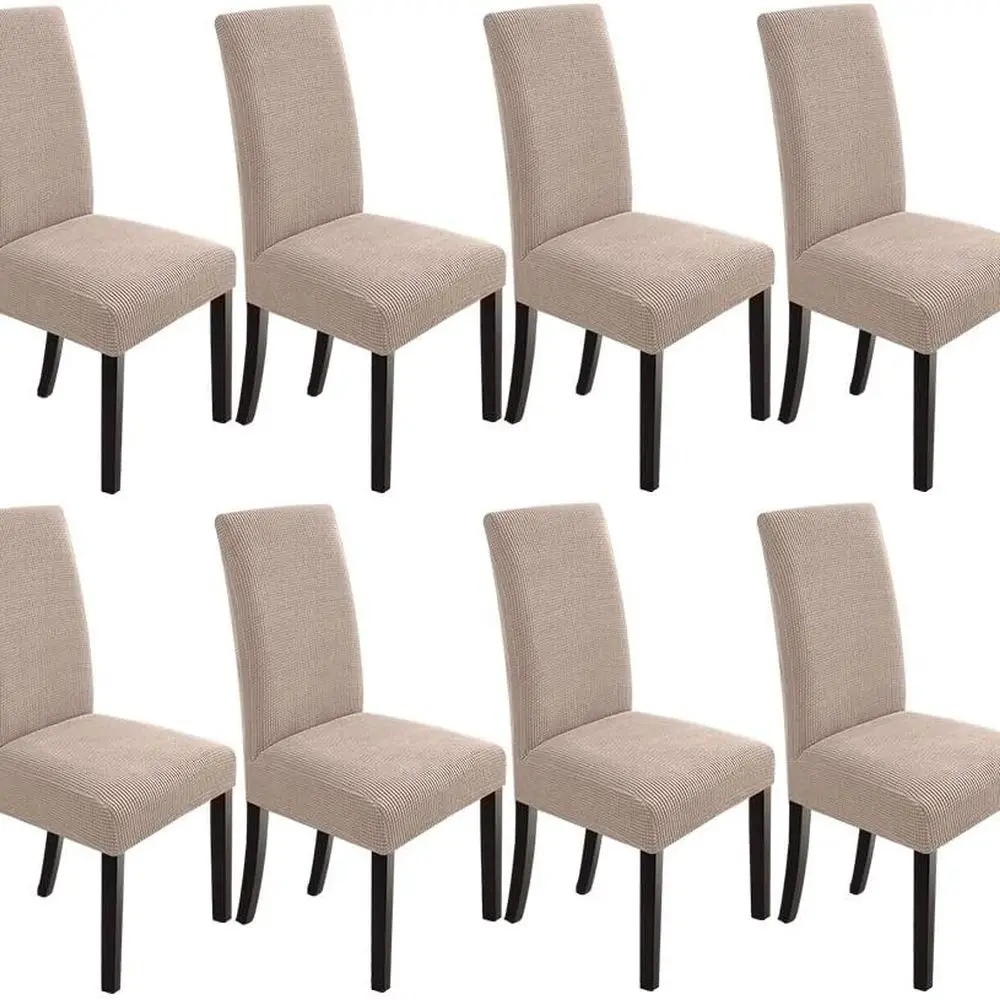 

Stretchy Dining Room Chair Covers, Set of 8, Khaki, Parsons Style Slipcovers for Dining Chairs