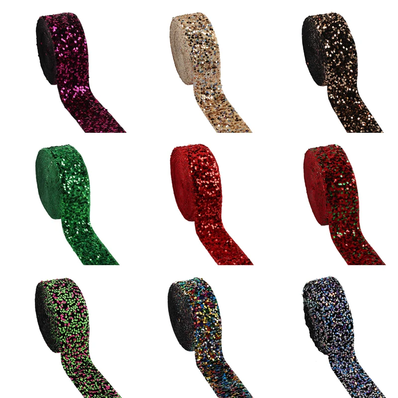 5yards Sequin Ribbon 75mm Decoration for Hairbows DIY Crafts Materials
