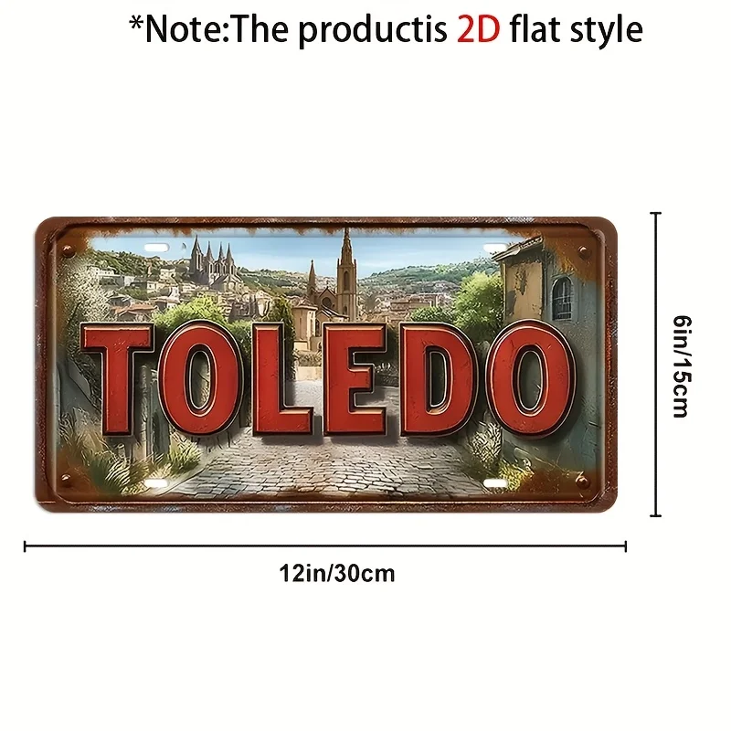 2D Flat, 1pc Vintage Toledo Metal Wall Plaque  Decor, Spanish, Decoration for, for Office, Gift for Car Lovers