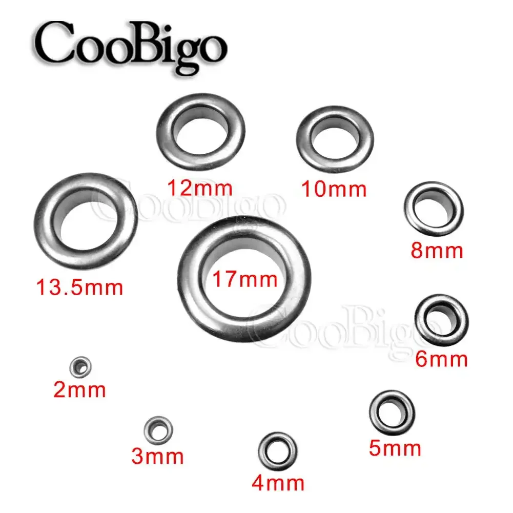 100sets Metal Eyelets Grommets Ring Kit for Clothes Shoe Repair Bag Leather Craft Sewing Scrapbooking Accessory Black Colored