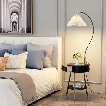 LED Pleated Floor Lamp with Wood Shelves 1