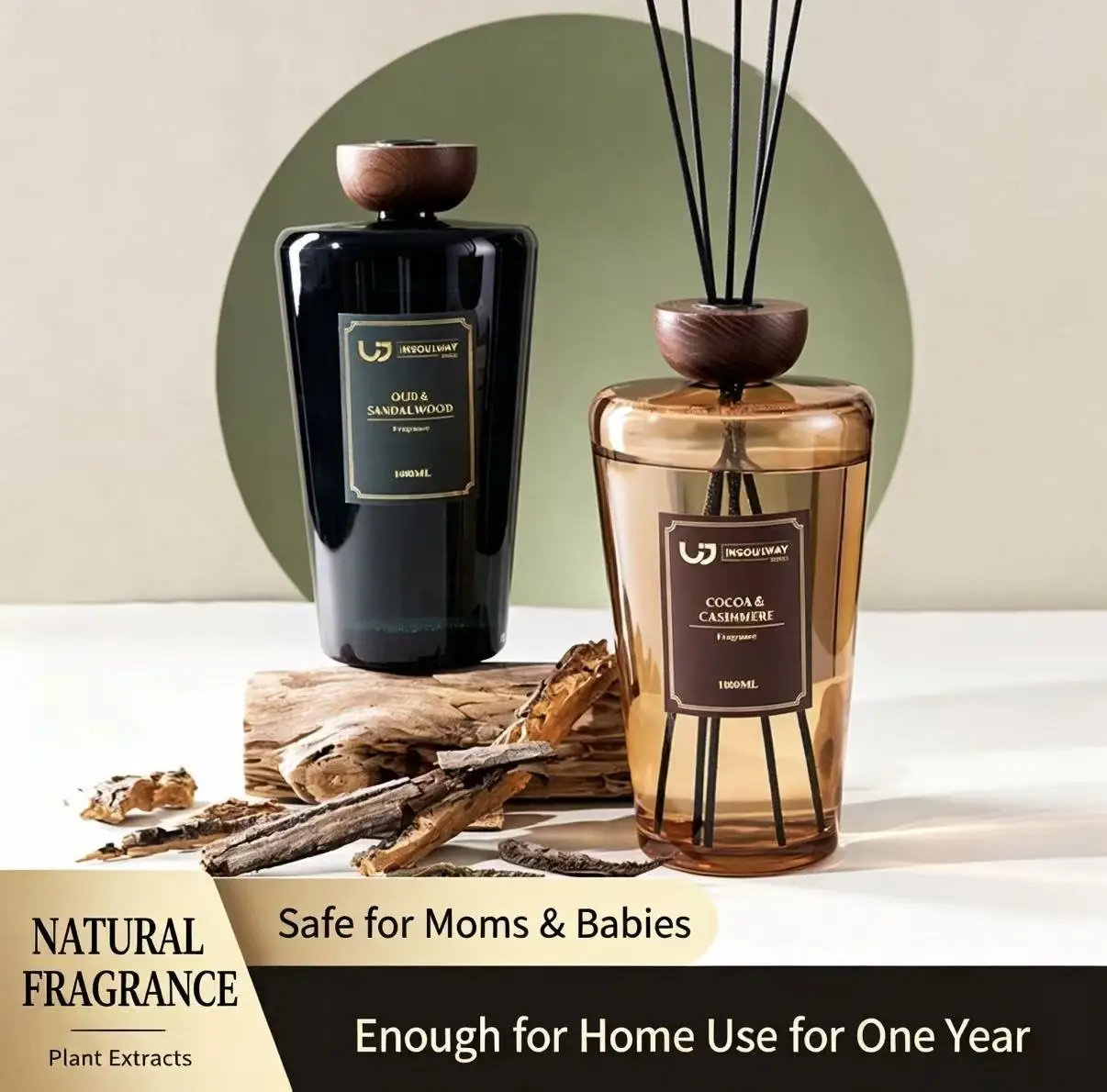 1L Fresh Air Rattan Reed Diffuser Perfume, Bedroom Natural Light Fragrance, Office Study Decor
