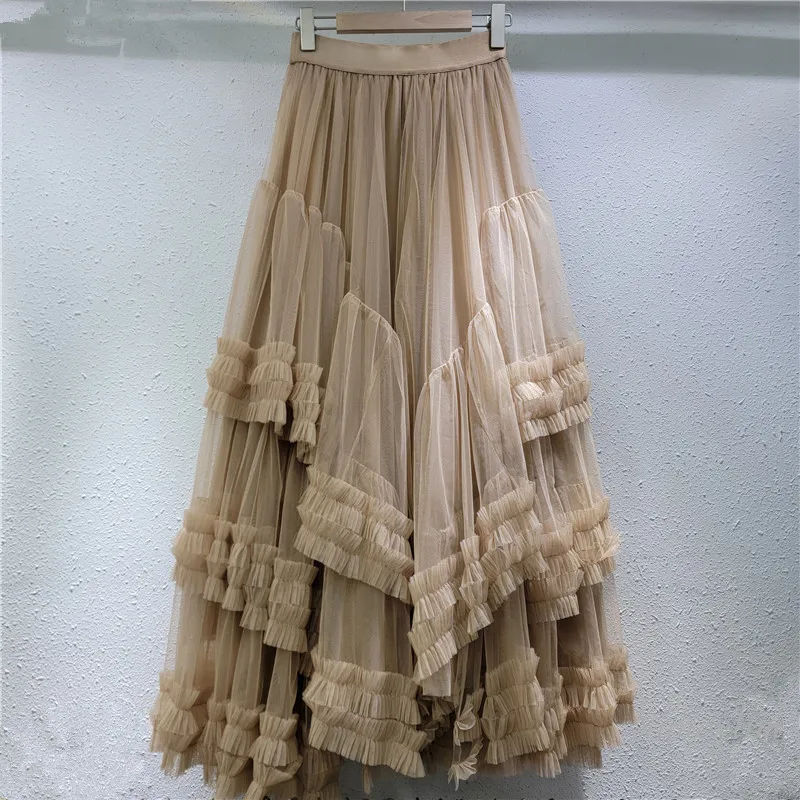 Design Sense Niche Gauze Skirt Women Spring and Summer 2025 New High-waisted Mesh Cake Skirt High-end Long Faldas Mujer