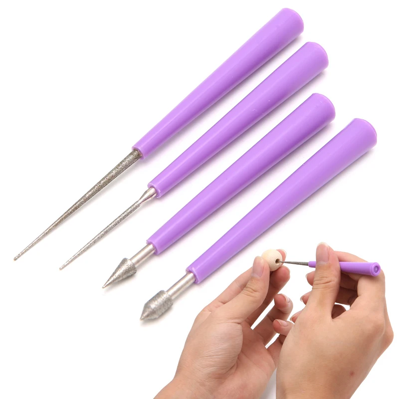 4x Diamond Tipped Pearl Glass Bead Reamer Lightweight Burr Beading Hole Enlarger Tool Set DIY Craft Jewelry Drop Shipping