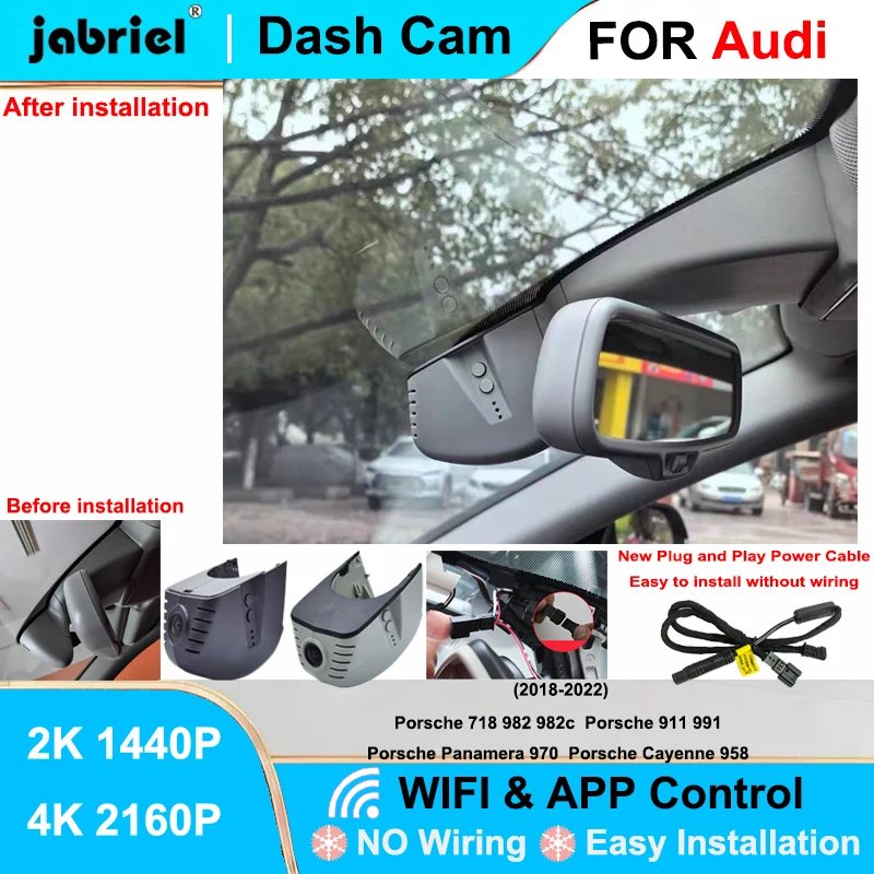 Jabriel For Porsche Panamera 970 Cayenne 958 2018 2019 2020 2021 2022 for Porsche 911 991 Dash Cam 4K Wifi Plug and Play Car DVR