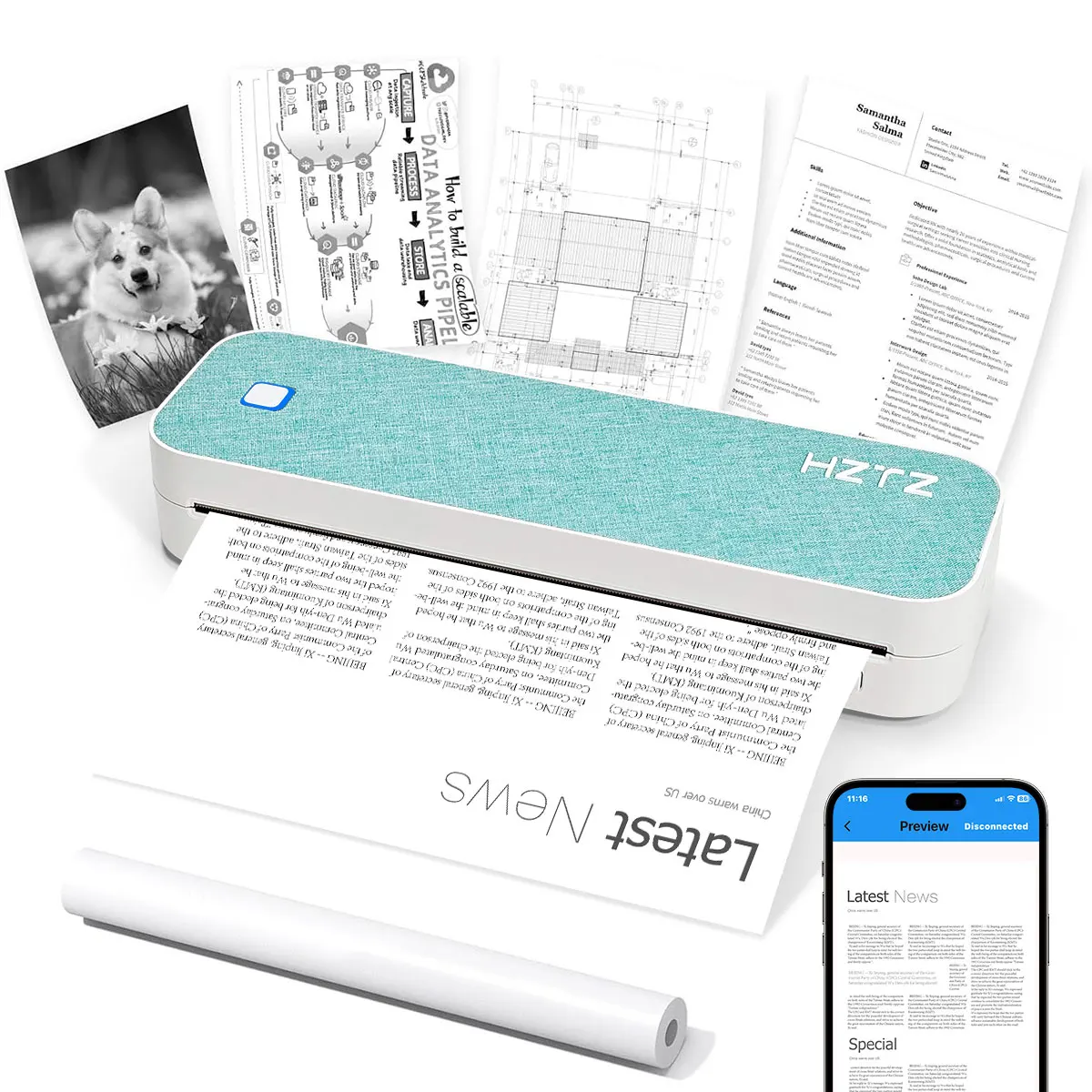Compact A4 Thermal Printer: Wireless Mobile Printing Mate, 652g Lightweight, Phone/PC Ready, Perfect for Work, Travel & Study