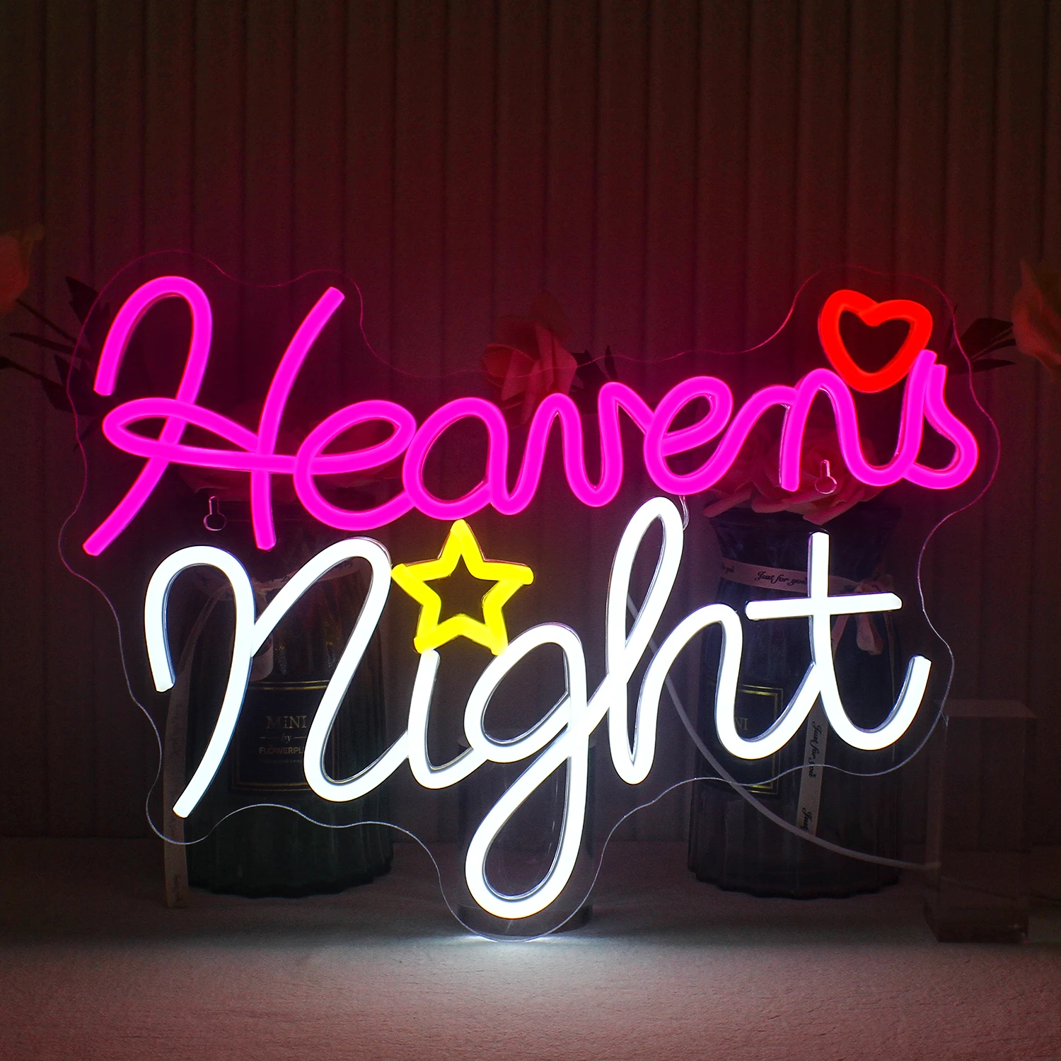 Heaven Night Neon Sigh Letter, Pink White LED Lights, Home Bar, Party Club, Hotel, Handmade Face Wall Decoration, Dimmable Lamp