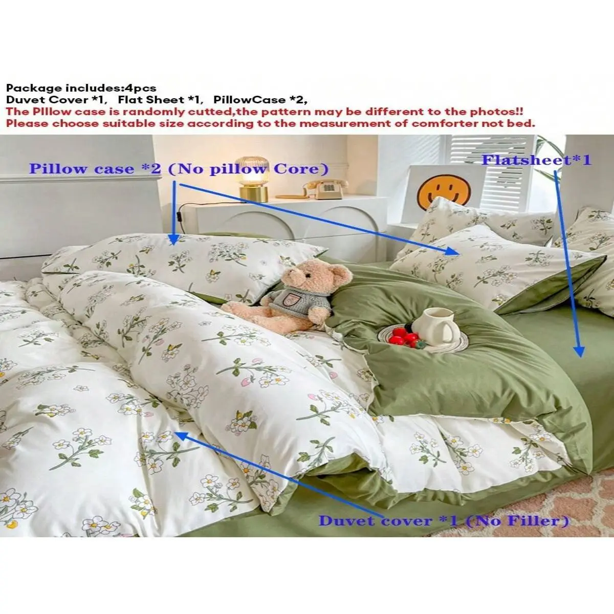 Bedding Set Featuring Small Fresh Floral Themed Daisy Includes 1 Comforter Cover 2 Pillowcases And 1 Bedsheet