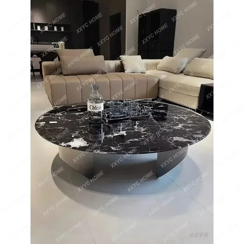 L minimalist natural marble coffee table black rose living room luxury stone suspended round coffee table