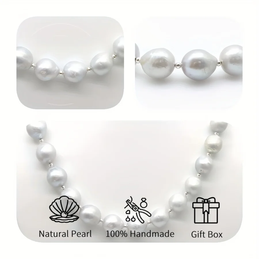 MYSOYA 11-13 مللي متر قلادة لؤلؤ المياه العذبة الرمادية اديسون مع صندوق هدايا هدية مثالية لحفلات الزفاف وأعياد الميلاد وعيد الميلاد والعام الجديد