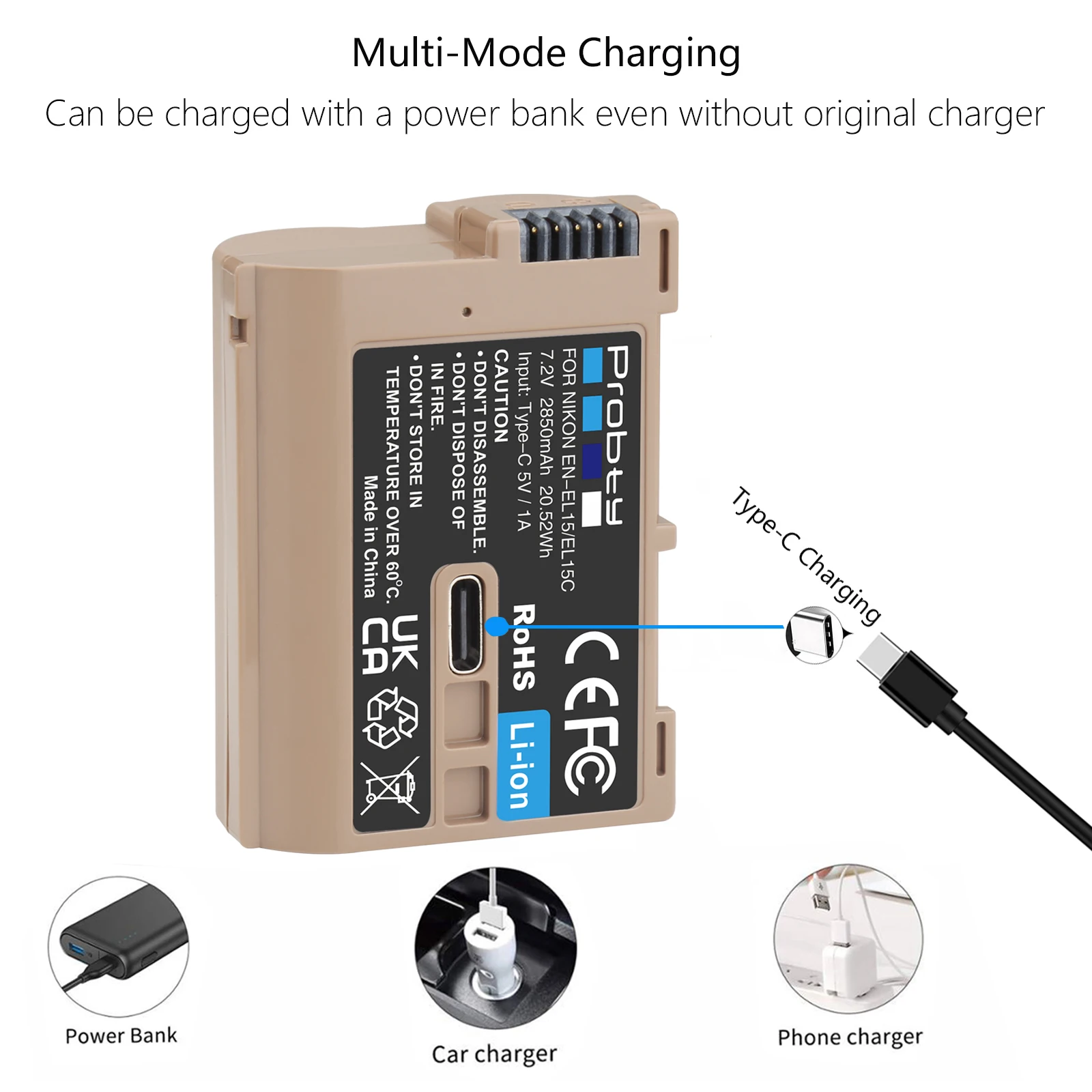 Pojemność 2850mAh EN-EL15C EN EL15C port wejściowy baterii typu C dla Nikon Z5, Z6, Z6 II, Z7, Z7II D780, D850, D7500, D500, D600