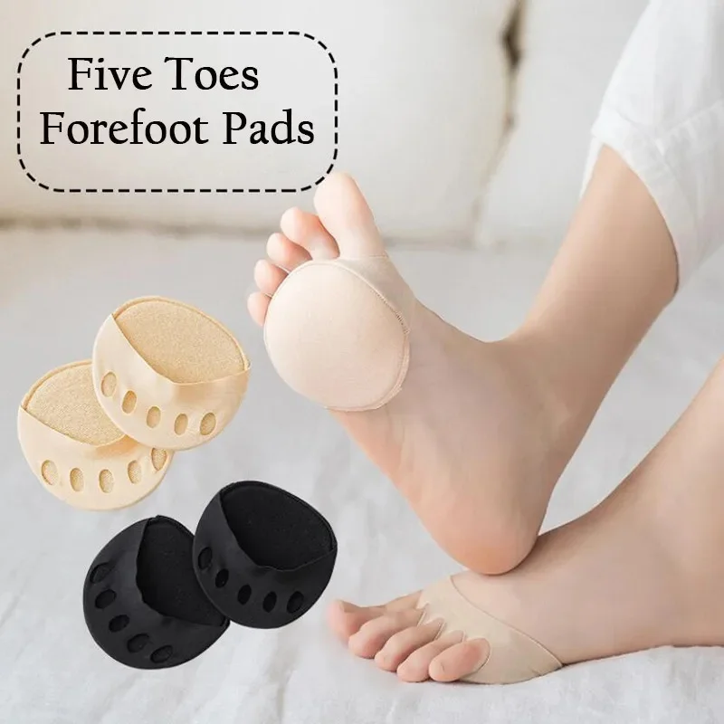 1-4pair Five Toes Forefoot Pads Invisible Shoe Pads Socks Women Half Insoles for High Heel Shoes Pads Sweat Absorption Anti-slip