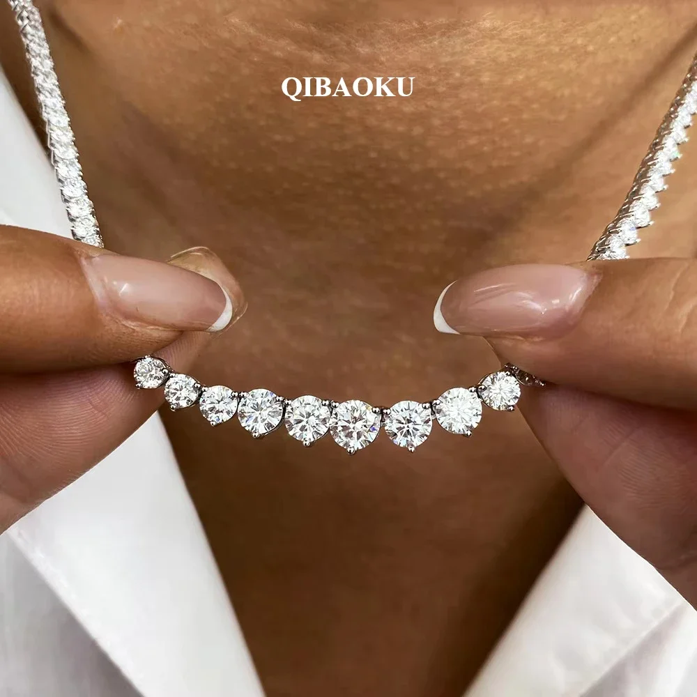 FCGJHW Gradual Round Moissanite Curved Tennis Necklace S925 Silver Gradient Diamond for Women Wedding Bride Choker Jewelry 2026