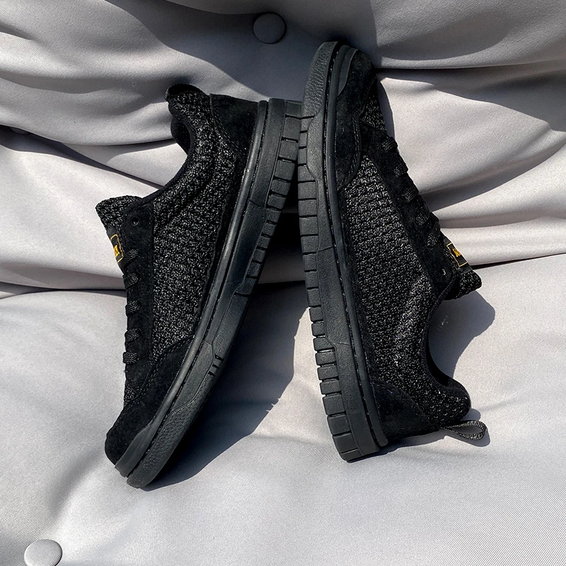 Pure black breathable woven low cut canvas shoes with frosted splicing, dirt resistant small black shoes, large size, versatile