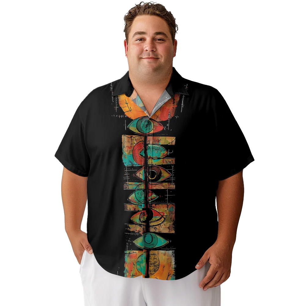 

2024 new Hawaii Men's shirts plus size Mural style mysterious eyes printed clothing casual short-sleeved