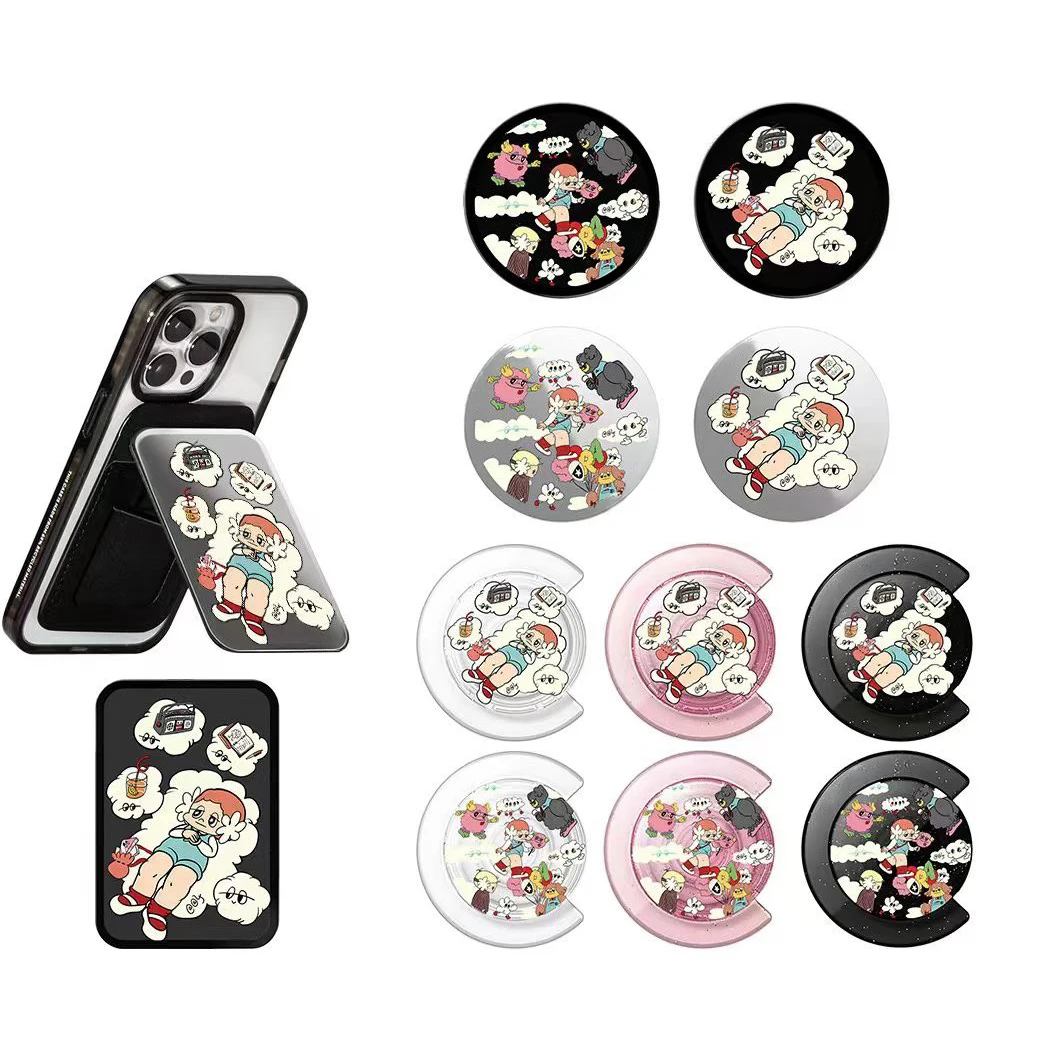 Cartoon Cloud Girl Pattern Magnetic Phone Grip Card Holder Stand for IPhone 12 13 14 15 16 17 18 Pro Max Case