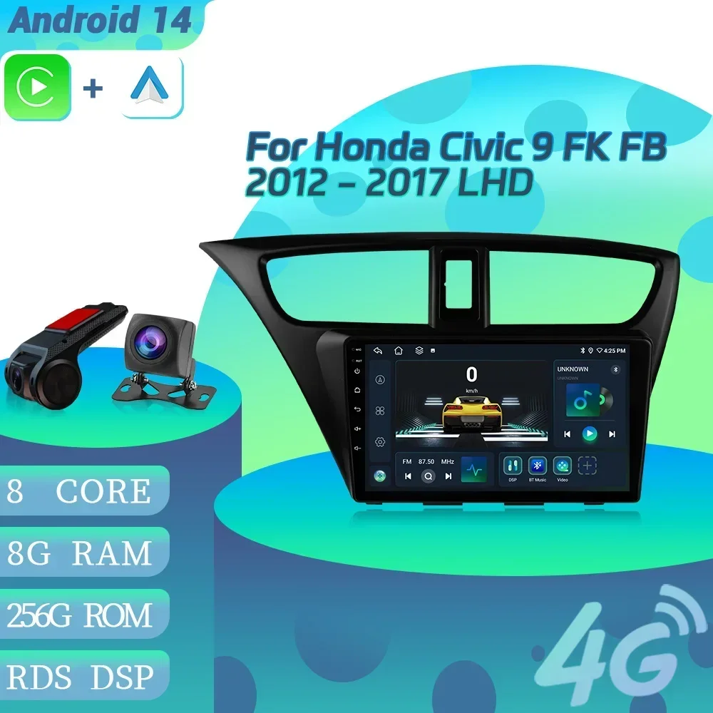 

For Honda Civic 9 FK FB 2012-2017 LHD Android 14 Car Radio Multimedia 4G GPS Navigation Wireless Bluetoot CarPlay Screen Stereo