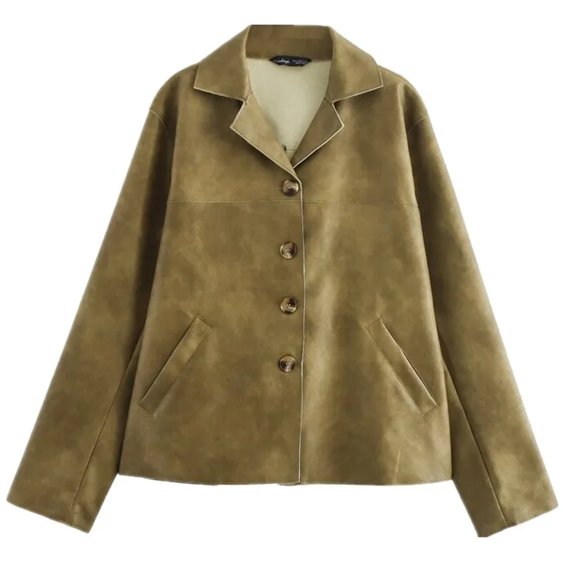 Automne 2024 femmes polyvalent Long Sve col en cuir Jaet vêtements d'extérieur nouveauté décontracté coupe ample longueur régulière