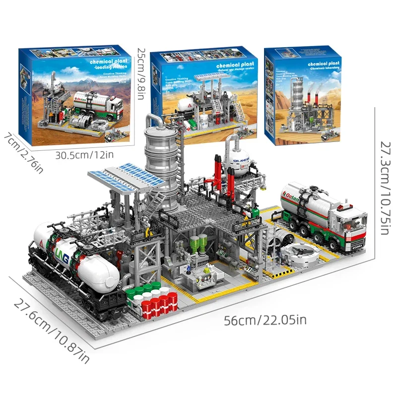 3 In 1 City Street View Building Blocks Natural Gas Storage Center Laboratory Transport Station Assembly Model Bricks Kids Gifts