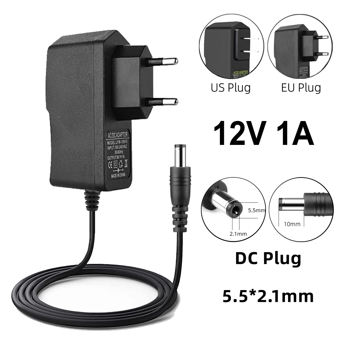 

DC 12V 1A Power Supply With EU US Plug Lighting Transformer Power Adapter for Screwdriver Strip Light / Security Camera / Router
