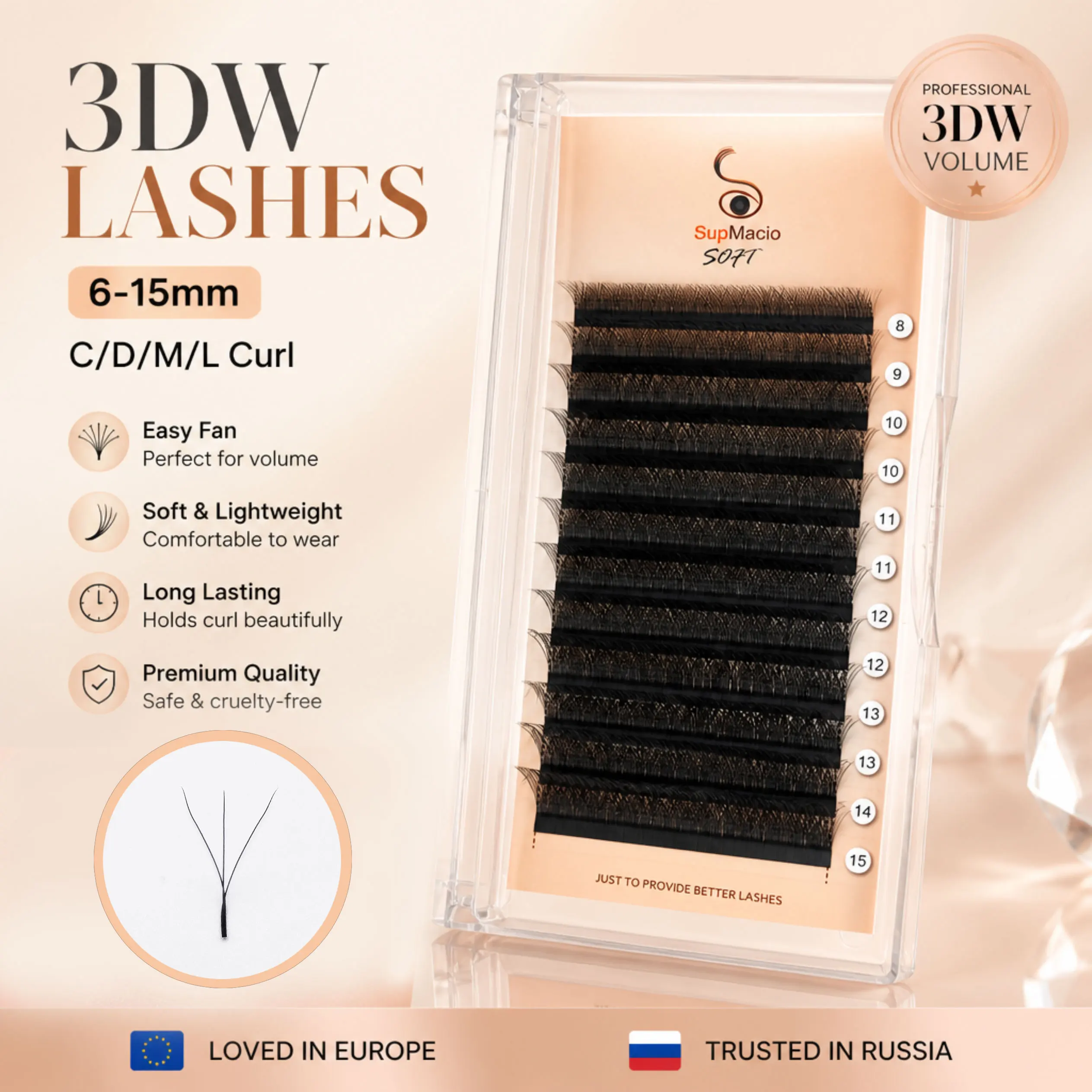 SUPMACIO 3D W Shaped Soft Lash Extension Supplies 0.07 Cilios 3D Eyelashes Wholesale Natural Makeup Easy Fan Dropshipping Brasil