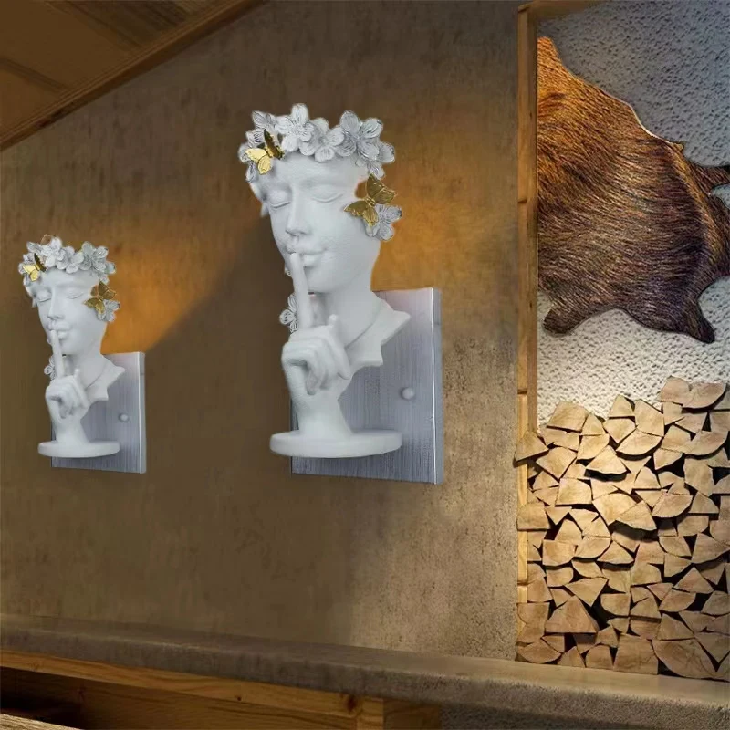 Retro Female Mask Wall Lamp Creative Modern Consciousness Room Decor for Restaurant Bar Bedroom Living Room Resin Light