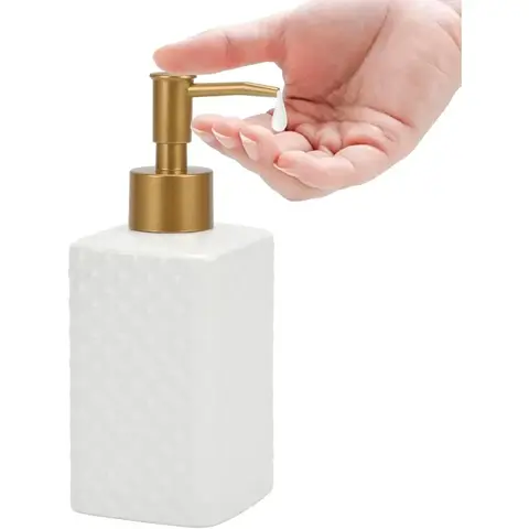 1Pc Ceramic Soap Dispenser, 12oz Dish Hand Soap Dispenser Easy to Press Rust Proof Pump for Lotion Refillable Liquid Dispenser for Bathroom Kitchen