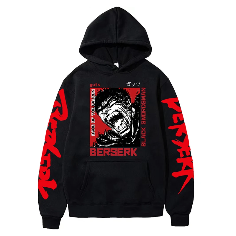 Anime Berserk Hoodies for Men Japanese Harajuku Fashion New Hoodie Sweatshirts Unisex Black Long Sleeve Funny Graphic Pullovers