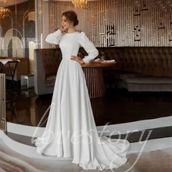 Elegant A Line Satin Wedding Dresses Vintage Puff Sleeves Bridal Gowns Women Floor Length Bride Robes Vestidos De Novia