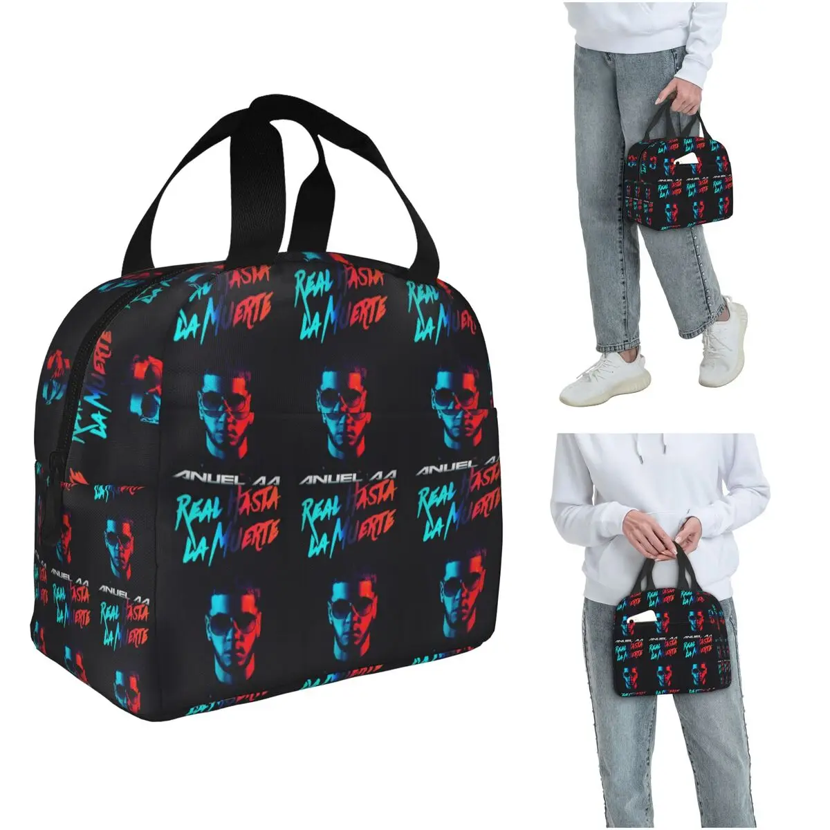 Fashion Hot Rapper Anuel AA Insulated Lunch Bag for Women Kids Portable Food Boxes Thermal Lunch Box Tote