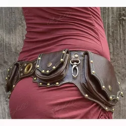 Medievale Steampunk PU Leather Utility Belt Vintage Hip Bag Pocket Women marsupio Viking Knight Cosplay Festival portafoglio in vita