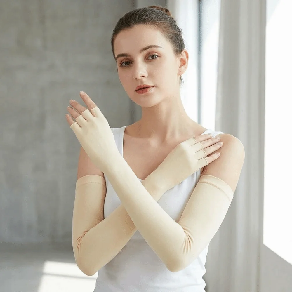 

Elastic Ice Cooling Arm Sleeves Quick Dry Breathable Half Finger Gloves Lightweight Polyester Sun Protection Arm Cover Sports