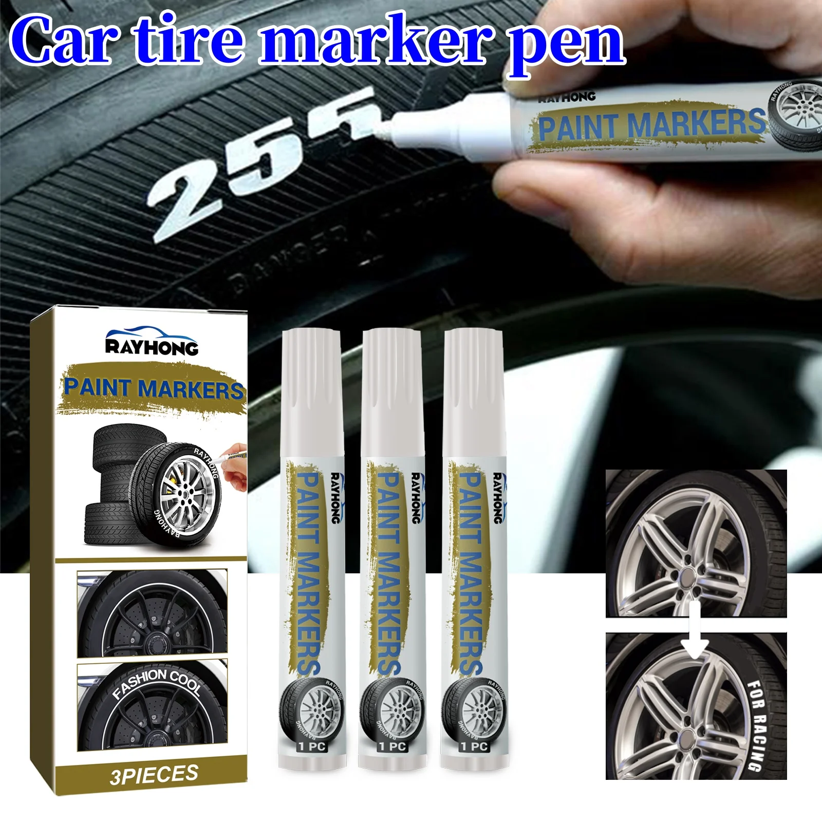 Portable White Paint Marker For Car Tire Lettering Quick Dry Waterproof Marker Strong Waterproof Paint Pen For Glass Wood