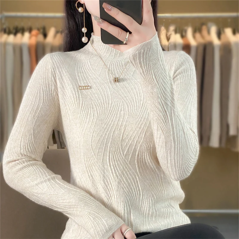 Women's boutique high-end half high neck sweater knitted cashmere sweater Women's pullover long sleeved new cashmere sweater