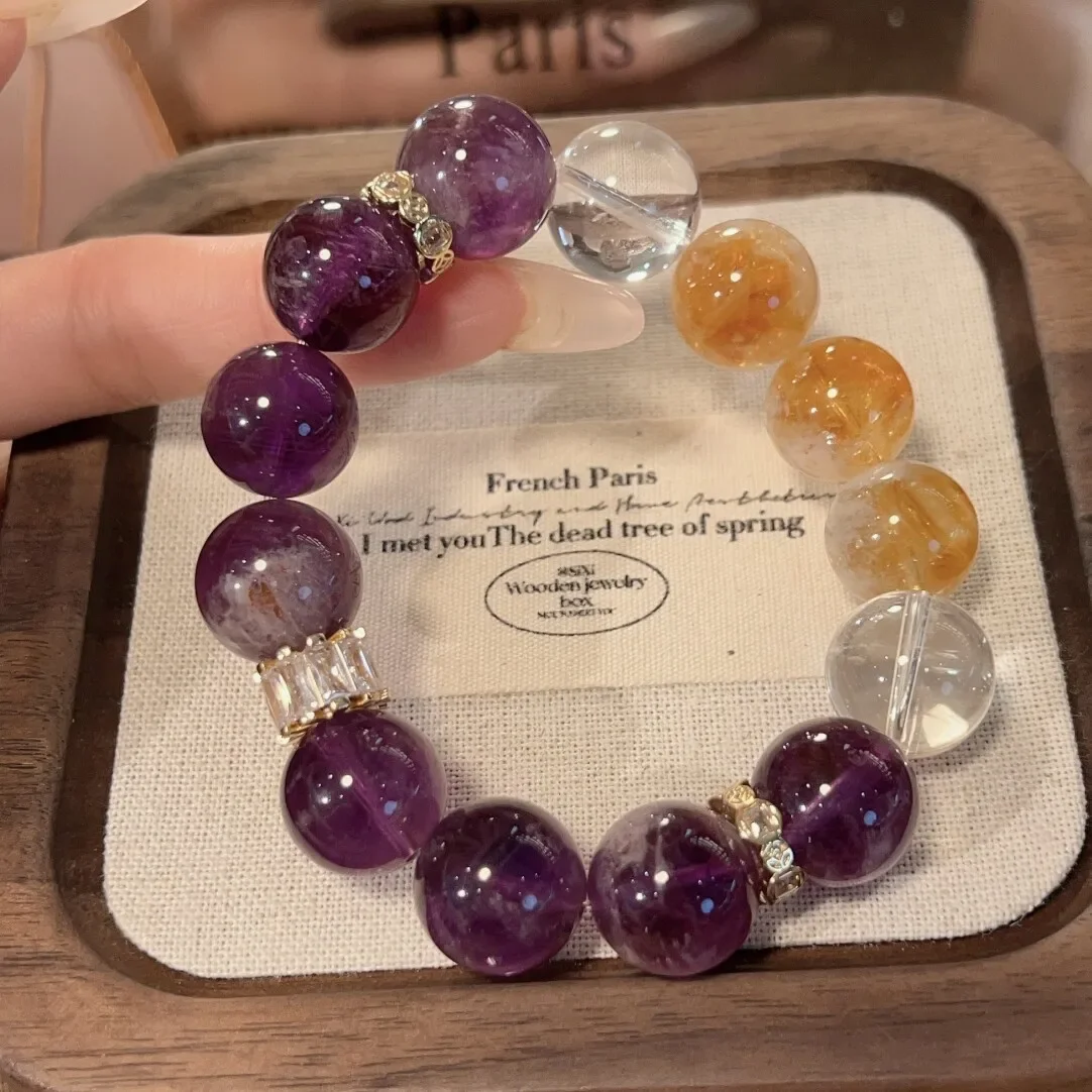

Natural Amethyst, Citrine Bracelet, Girls Light Luxury Fashion Crystal Jewelry, Gifts